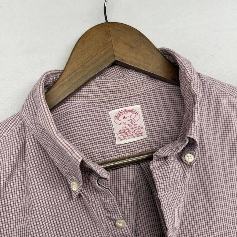 Vintage Brooks Brothers Shirt Mens 16-2 Large Burgundy Gingham Button Down 90s